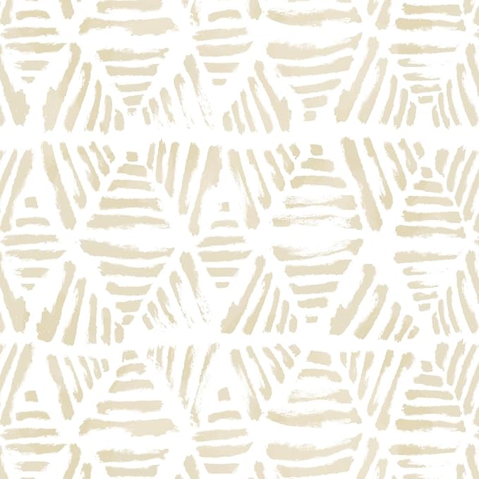 Peel and Stick Wallpaper Boho Wall Paper Geometric Beige and White Contact by Fiula