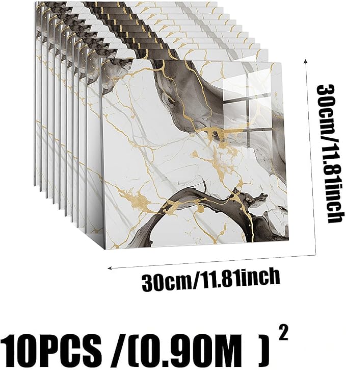 10pcs Peel and Stick Tile Shower Waterproof Marble Tiles Wall Panels, - Image 3