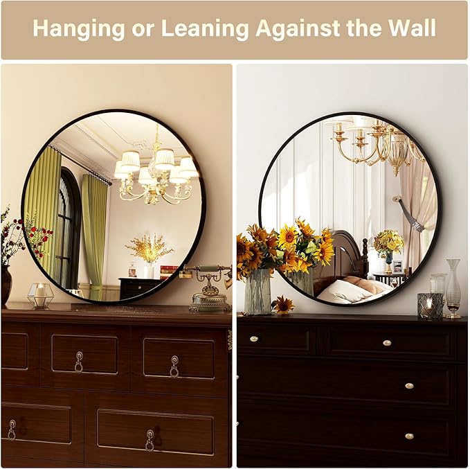 HARRITPURE Round Mirror 19.6 Black Wall Mounted Circle Mirrors Vanity Mirror - Image 6