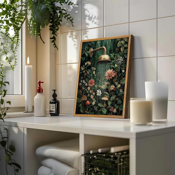 AtterrirArt Framed Vintage Bathroom Wall Art, 12 * 16inch, Floral Shower Wall - Image 3