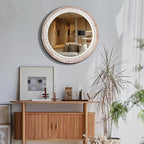 Reflinto 30 Inch Rustic Farmhouse Round Wood Mirror Wall Decor, Boho Circle - Image 5