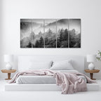 iKNOW FOTO 5-Piece X-Large Canvas Wall Art Set Black and White Misty Forest & - Image 5