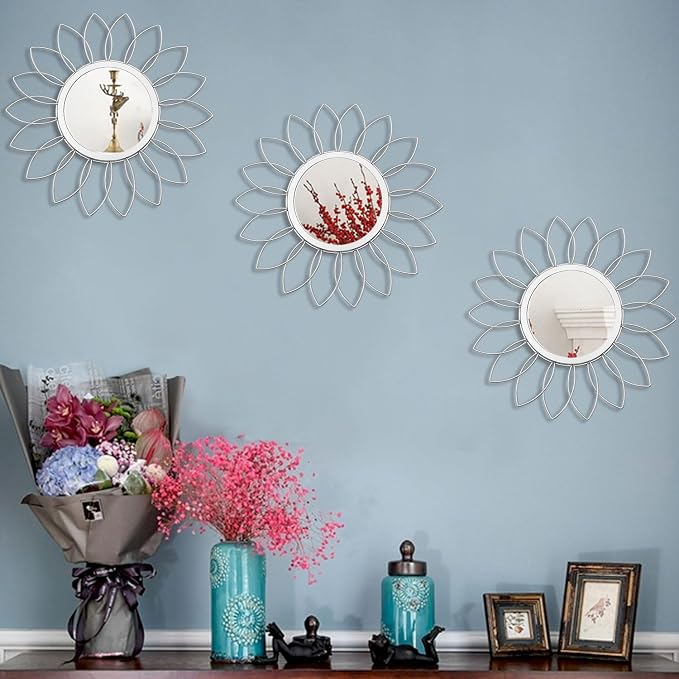 3 Pack Metal Mirrors for Wall Sunburst Wall Mirrors Home Décor Decorative - Image 3