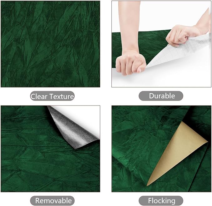YENHOME 17.7"X590" Emerald Green Wallpaper Vintage Green Peel and Stick - Image 7