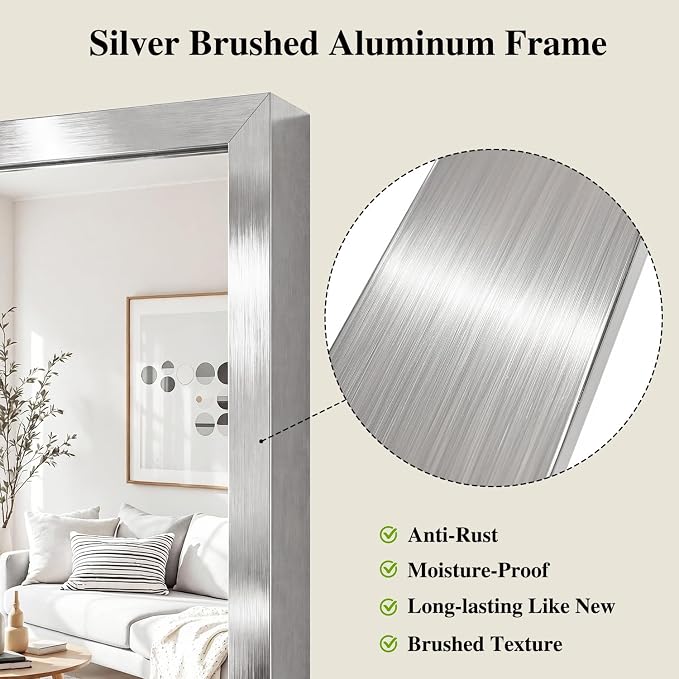 Koonmi Silver Rectangle Wall Mirror, 24x36 Inch Bathroom Mirror, Aluminum Frame - Image 7