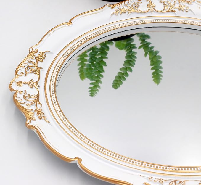 YCHMIR Vintage Decorative Wall Mirror 14.8 x 13.1 Inch Oval Mirror White - Image 4
