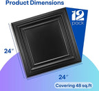 Art3d 12-Pack PVC Drop Ceiling Tiles, 2ft x 2ft, Matte Black - Image 2