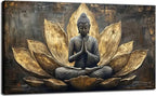 Large Buddha Lotus Canvas Wall Art Abstract Gold and Grey Zen Buddhism Decor by TXNXFKSUWallArt