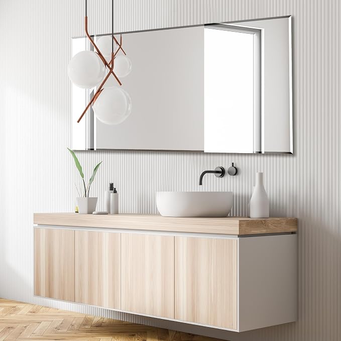 Ruomeng Rectangle Wall Mirror Frameless Bathroom Mirror 48” x 30" Beveled Edge - Image 2