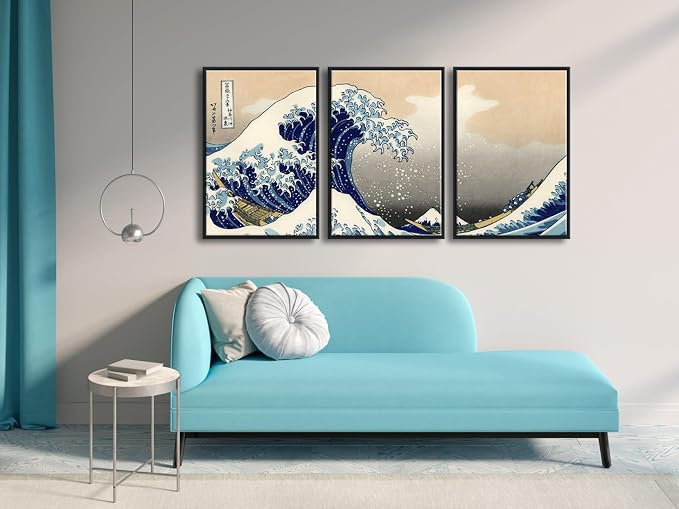 Wieco Art Black Framed Great Wave of Kanagawa Katsushika Hokusai 3 Piece Modern - Image 5