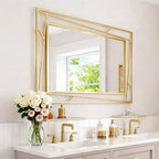 Brushed Gold Bathroom Mirror, Hang Horizontally or Vertically by NXHOME