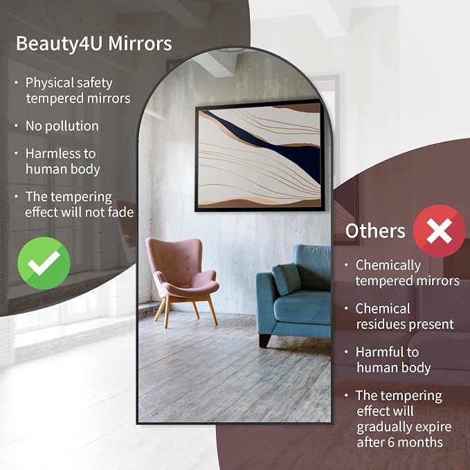 Beauty4U 76" x 37" Arched Full Length Mirror - Image 4