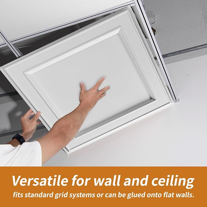 WOWSTAR 24-Pack 24"x24" PVC Drop Ceiling Tiles, Waterproof Glue up Ceiling - Image 6