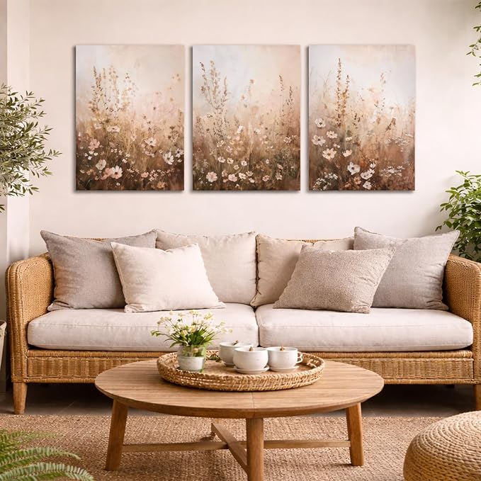 CHTEXA Wildflower Wall Art Canvas Set of 3, Rustic Neutral Botanical Prints - Image 7
