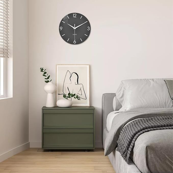 XFM Modern Wall Clock 14 Inch Silent Wall Clocks Battery Operated Grey Simple - Image 5