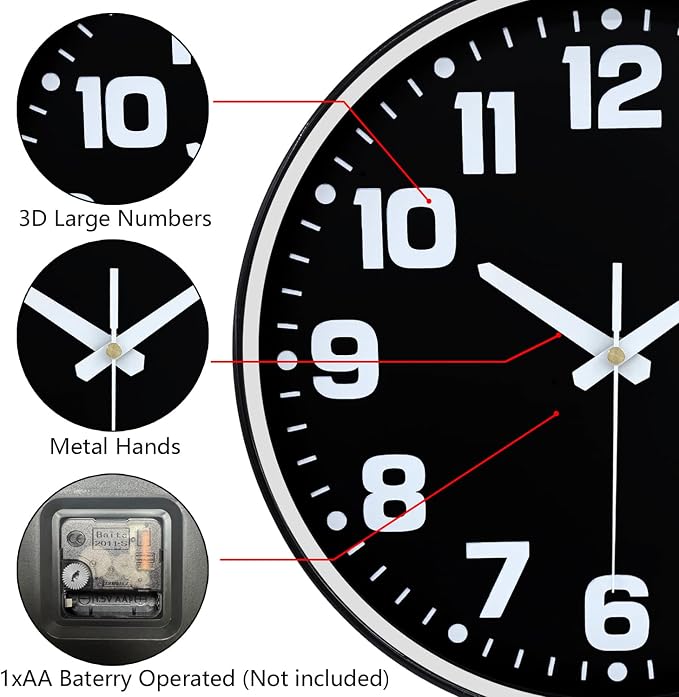 Modern Silent Wall Clock, 10inch Non-Ticking Analog Battery Operated Clock - Image 6
