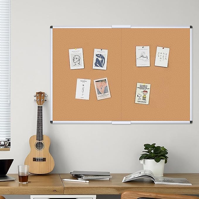 VIZ-PRO 60" x 36" Large Cork Bulletin Board, Foldable & Wall-Mounted Notice Pin - Image 6