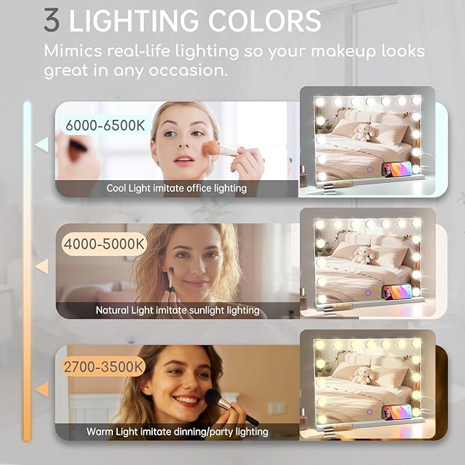Hollywood Vanity Mirror with Lights, 3 Color Lights, 10x Magnification - Image 2