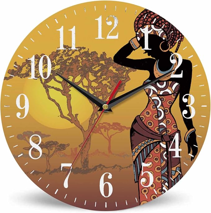 Mxocom African Woman Wall Clock Beautiful Black Woman by Mxocom