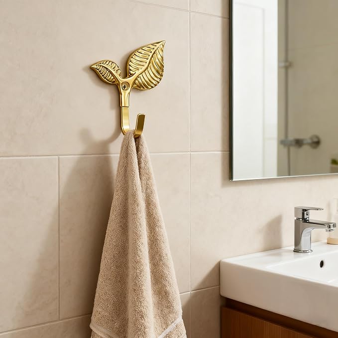 Set of 4 Vintage Leaf Wall Hooks Golden Metal Coat Hooks Heavy Duty Decorative - Image 4