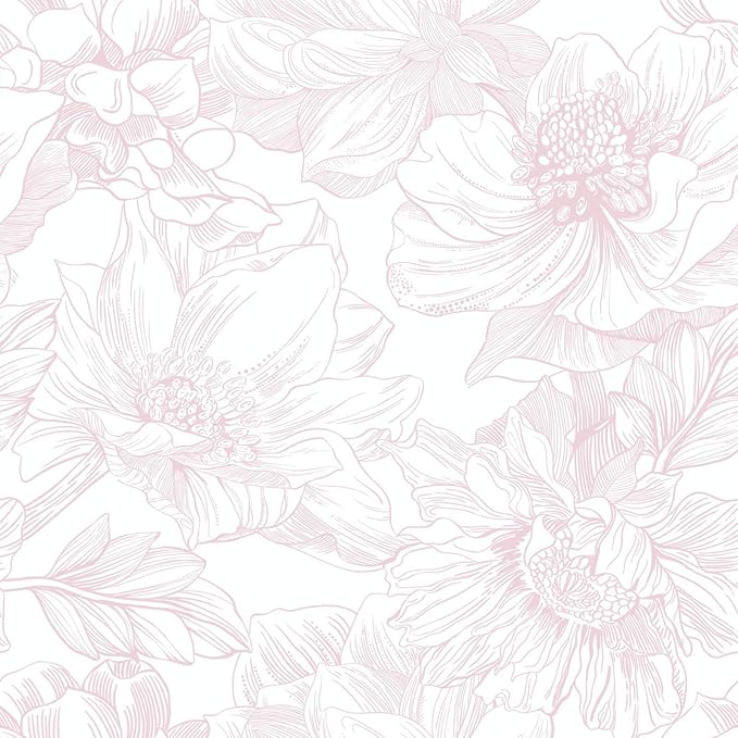 Ismoon Large Floral Peel and Stick Wallpaper Boho White/Pink Contact Paper by Ismoon