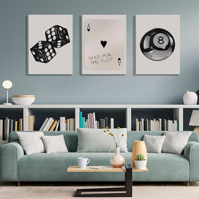 BOKPEN 3Pcs Black and White Poker Dice Canvas Wall Art Funky Retro Y2K Trendy - Image 3