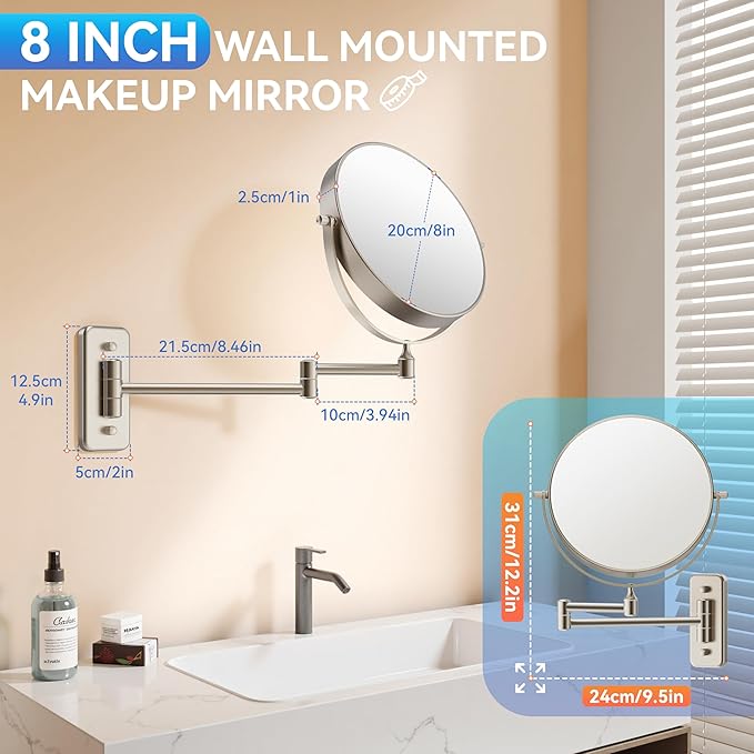 Auxmir 1X/30X Wall Mounted Makeup Mirror, Double-Sided Magnifying Mirror - Image 4
