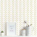 Erfoni Yellow and White Peel and Stick Wallpaper Modern Herringbone Wallpaper by Erfoni