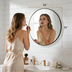 NEWBULIG Round Bathroom Mirror for Over Sink, 24 Inch Wall Mount Vanity Circle - Image 2