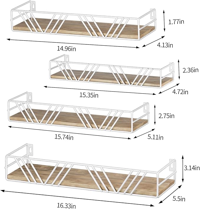 Amaoot Floating Shelves for Wall Set of 4, Different Sizes Mounted Wood - Image 2