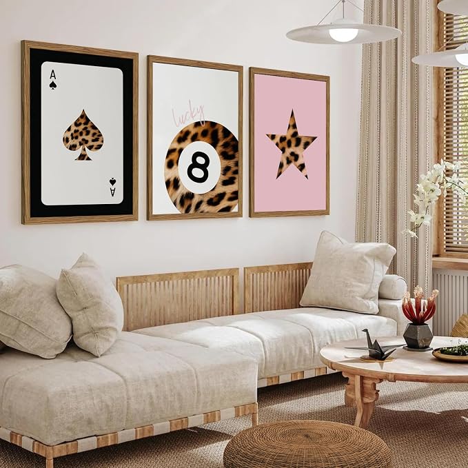 Pink and Black Leopard Wall Art, Lucky Girl 8 Ball Wall Decor Set of 3 Cheetah - Image 6