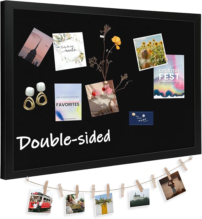 DOLLAR BOSS Large Black Cork Board Double-Sided Bulletin Board by DOLLARBOSS