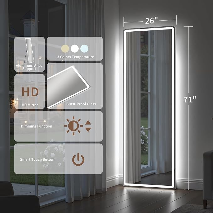 Full Length Mirror with Lights, Full Body Dressing Standing Mirrors with - Image 6