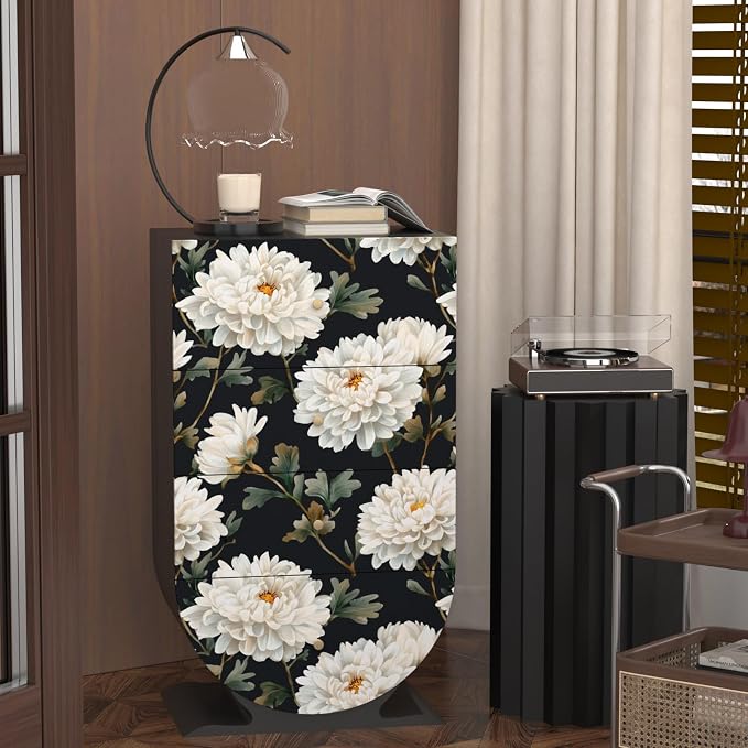 Laatse Black White Floral Peel and Stick Wallpaper Chrysanthemum Contact Paper - Image 6
