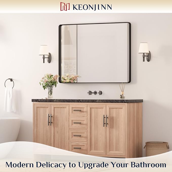 Keonjinn Black Bathroom Mirror for Over Sink, 40 x 30 Inch Rounded Rectangle - Image 2