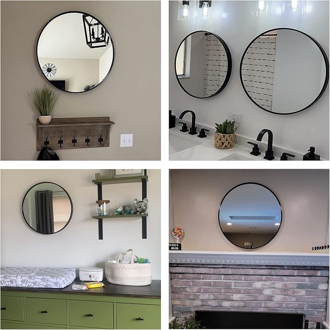Oruii Black Circle Mirror, 22 inch Round Mirror Metal Frame, Living Room - Image 6