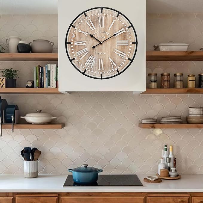 24 Inch Grand Farmhouse Wall Clock, Vintage-Inspired Wood & Metal Design - Image 6