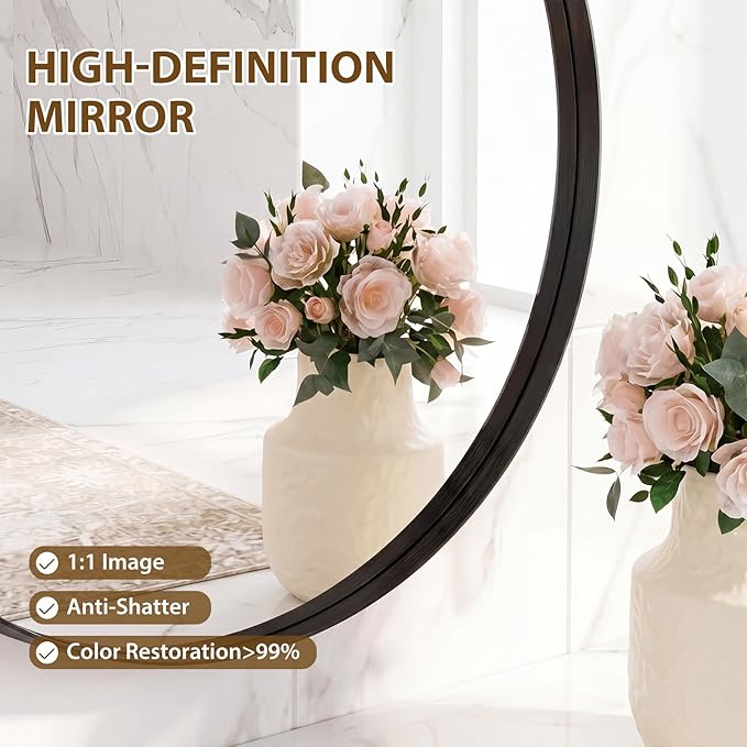 NEWBULIG 30-Inch Round Wall Mirror, Bathroom Wall Circle Mirror - Image 3