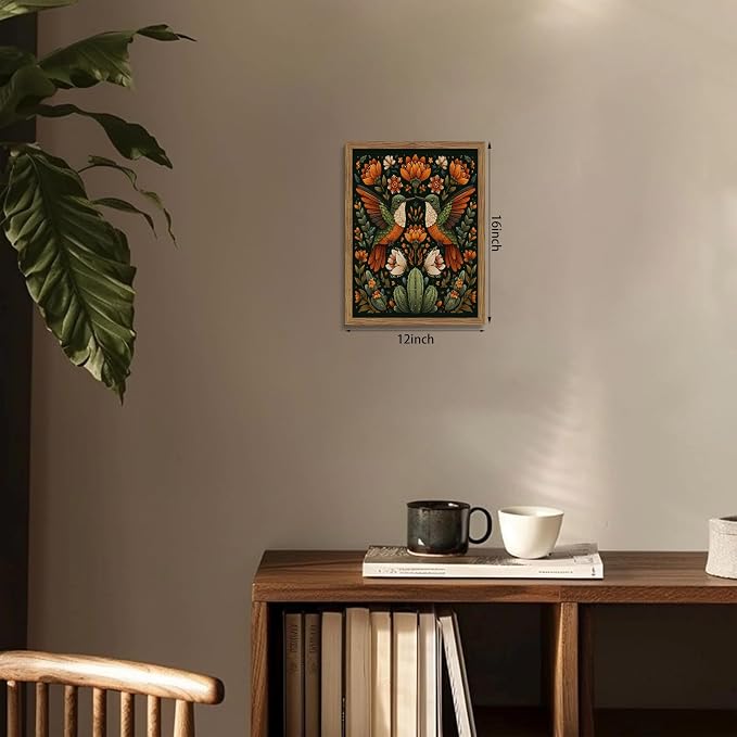 Framed Mexican Hummingbird Wall Art, Vintage Birds Animal Canvas Wall Decor - Image 3