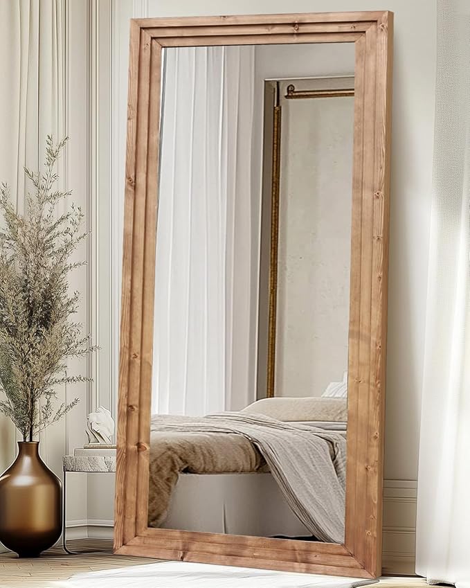 Full Length Mirror 76"x34" Solid Wood Frame Floor Large Mirror - Image 5