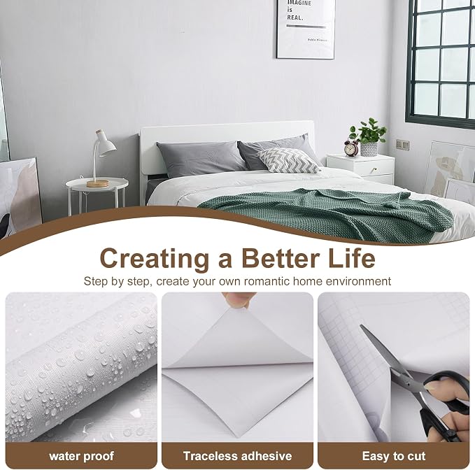 Grasscloth Peel and Stick Wallpaper White Gold Wallpaper 15.7"x 1181" Linen - Image 4