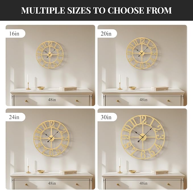 Cuspin 20 Inch Wall Clock Gold, Large Decorative Wall Clocks Battery-Operated - Image 6