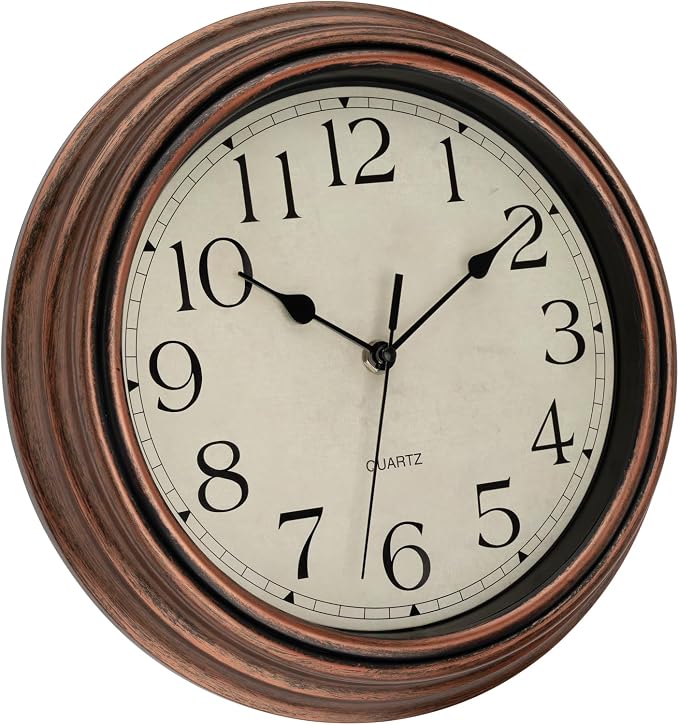 Foxtop Vintage Copper Wall Clock 12 Inch Silent Non Ticking Battery Operated - Image 7