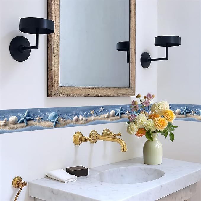 Beach Seashell Wallpaper Border 196x4 Inch Peel and Stick Wall Border Self - Image 5