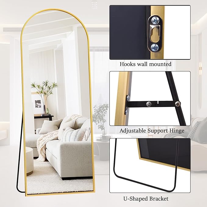Rowjut Full Length Mirror Arched Floor Length Mirrors, Aluminum Frame - Image 5