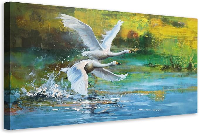 Anolyfi Swan Wall Art for Living Room, Goose Painting Large Animals Artwork by Anolyfi