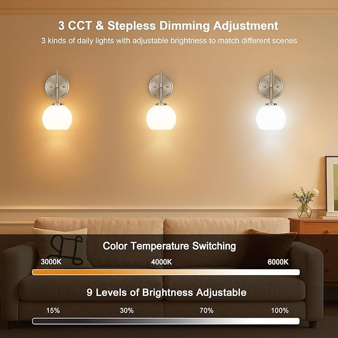 Brushed Nickel Battery Operated Wall Sconce Set of 2, Wireless Rechargeable - Image 6
