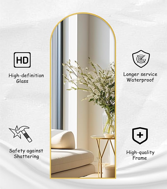 Rowjut Large 71"x30" Arched Full Length Mirror, Living Room, Wall Mounted & - Image 6