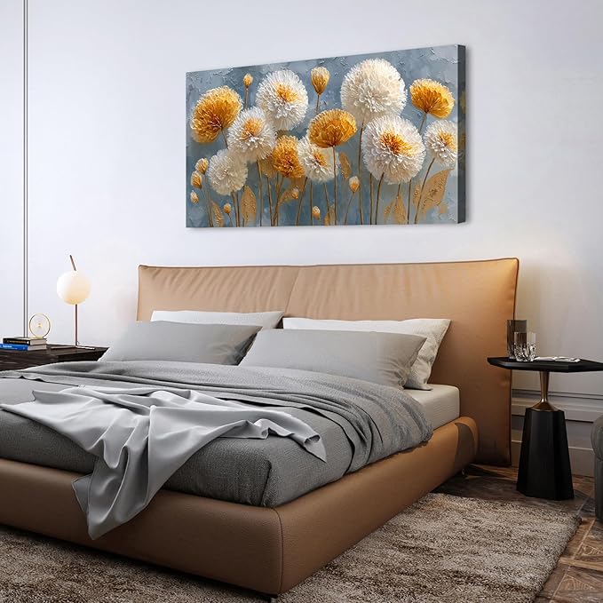 Abstract White Flower Wall Art Golden Floral Pictures Wall Decor Neutral - Image 6