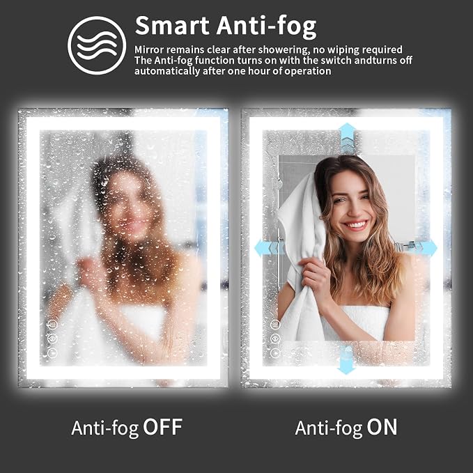 Koonmi 36"x40" LED Mirror for Bathroom, 90CRI Anti-Fog Vanity Mirror - Image 6